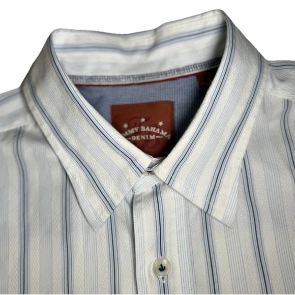 Tommy Bahama Jeans Flip Cuff Striped Button Up Shirt Men L Blue White Beach Camp - Picture 6 of 9